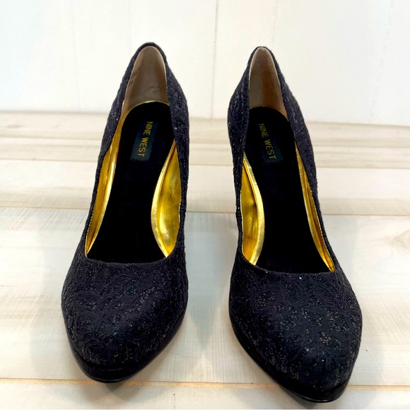 NIB Nine West Rocha Black On Black Platform Heels Sz 8.5 - Picture 2 of 11